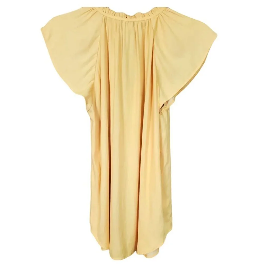 🚨037 LOFT Ruffle Tie Neck Peasant Yellow Top